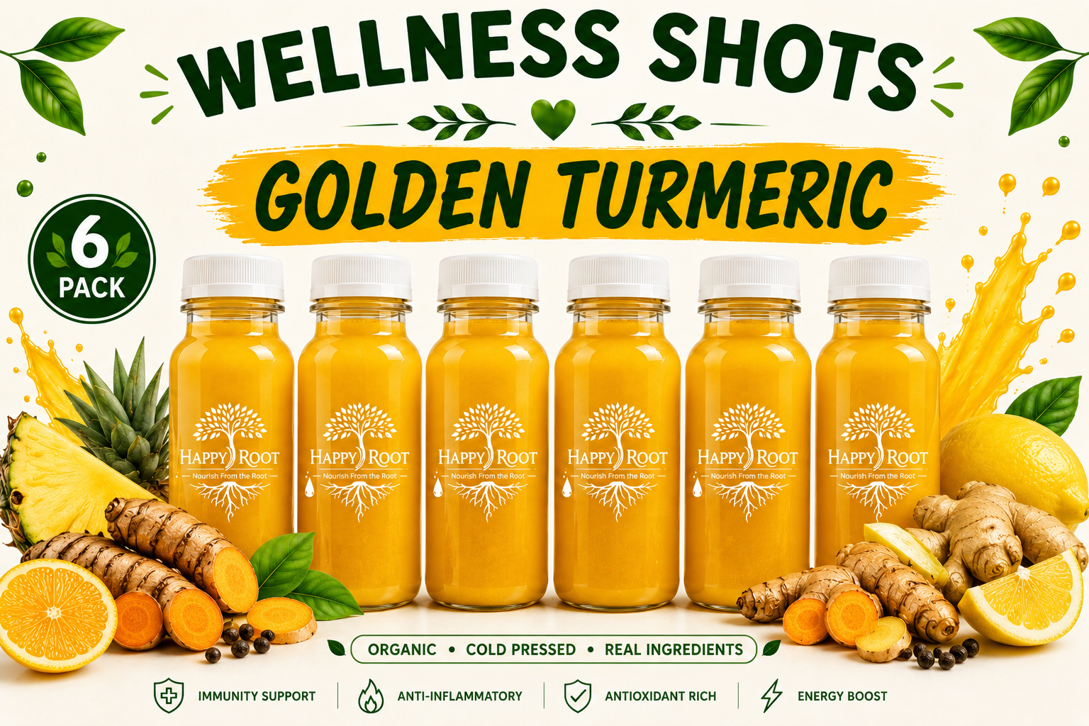 Golden Turmeric Organic Wellness Shot 6-pack by Happy Root